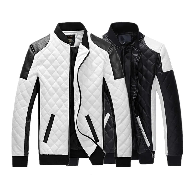 Jaqueta de Couro Masculina Gola Alta Racer