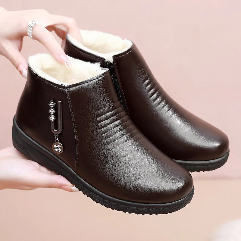 Bota Casual de Couro Lã Inverno