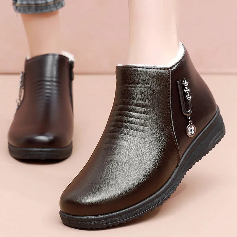 Bota Casual de Couro Lã Inverno