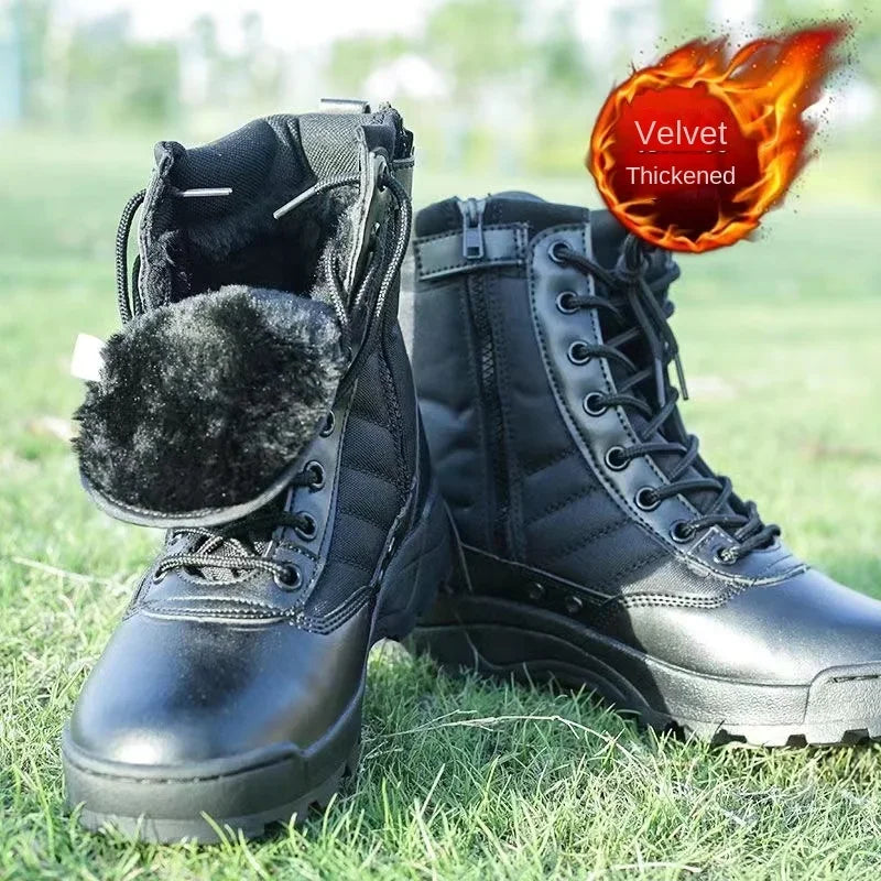 Bota Tática de Couro Forrada Inverno Militar Smooth