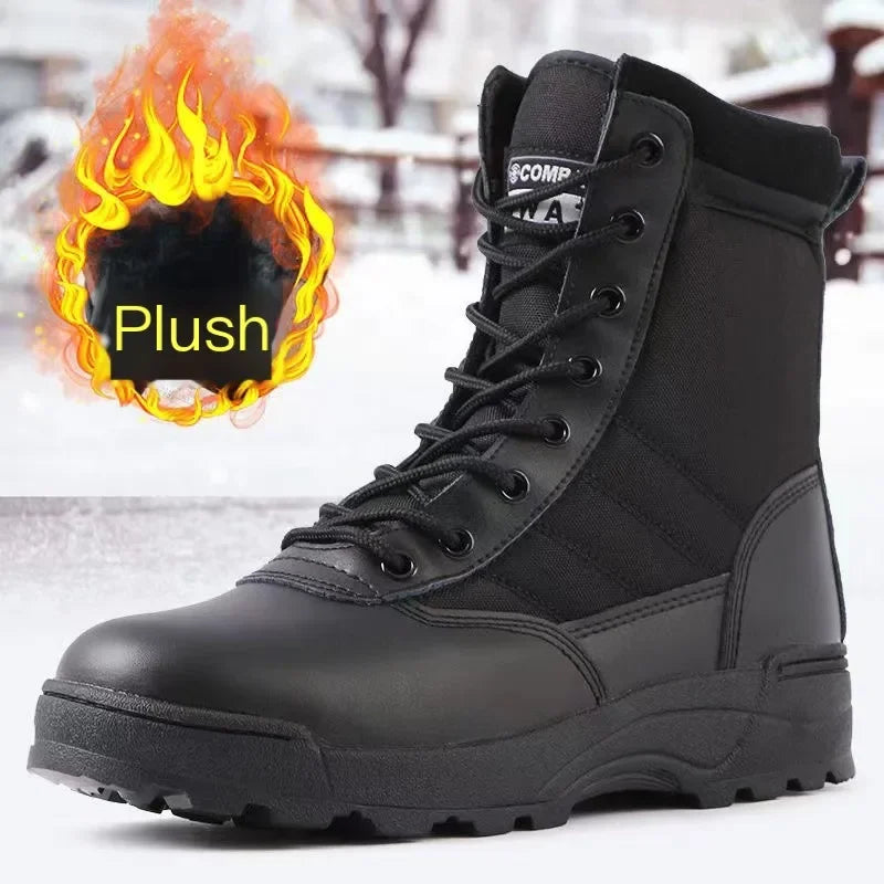 Bota Tática de Couro Forrada Inverno Militar Smooth